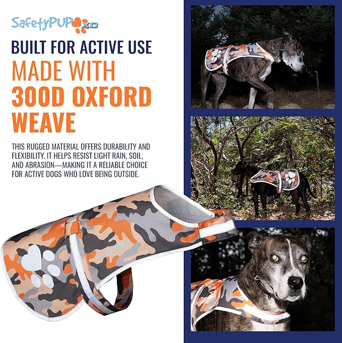 Dog Reflective Vest – Hi-Vis Fluorescent Visibility That Helps to Safeguard Your Pet On/Off Leash in Urban & Rural Areas (Camo, X-Small)