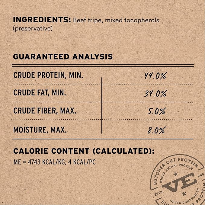 Vital Essentials Beef Tripe Nibs Dog Treats, 14 oz | Freeze-Dried Raw | Single Protein | Premium Quality High Protein Training Treats | Grain Free, Gluten Free, Filler Free