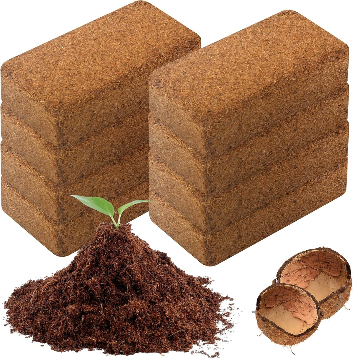 Coco Coir Brick for Plants-8 Pack Premium Coconut Bricks, 100% Organic Peat Moss, Fiber Coconut Husk for Planting, Gardening, Potting Soil Substrate