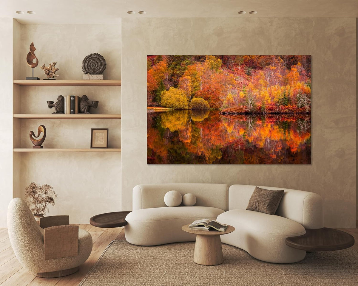 Nature Wall Art Prints - Ocean Forest Mountain Lake Canvas Landscapes - Small to Extra Large Living Room Bedroom Kitchen Bathroom Décor (Autumn Forest with Lake, 20L" x 30W")
