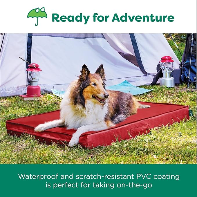 FurHaven Cooling Dog Bed – XL Foam Mattress for Joint Pain Relief, Waterproof Liner, Removable Washable Cover, Durable for Outdoor Use, Deluxe Grid Indoor/Outdoor Bed – Red, Jumbo