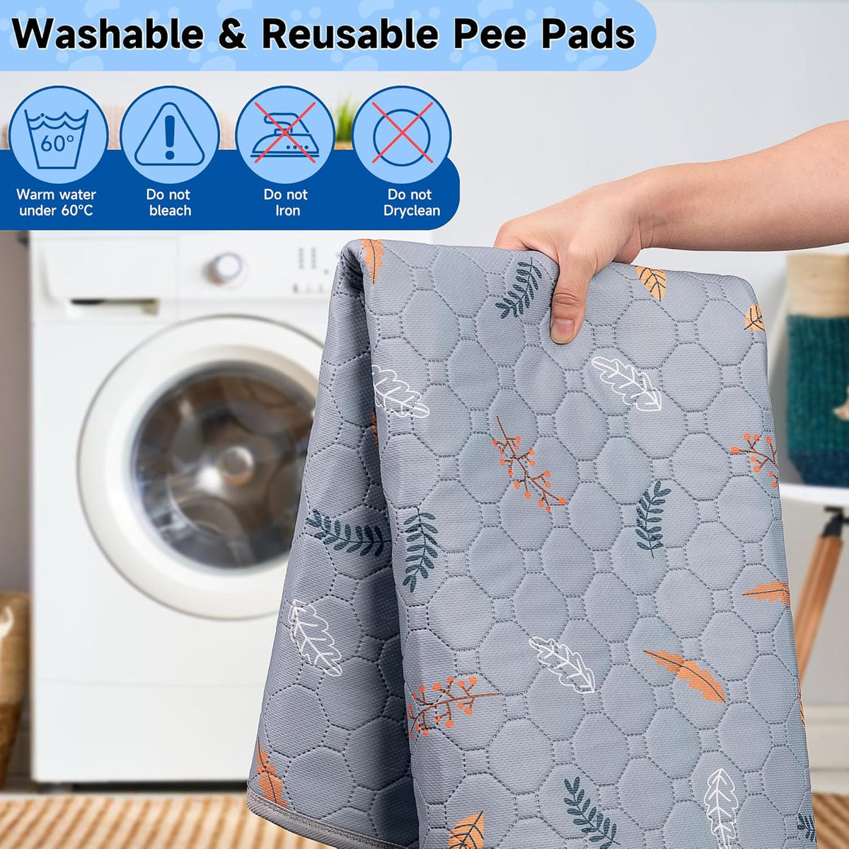 Sunheir 2-Pack Extra Large Reusable Dog Mat for Floor, Dog Playpen, Non-Slip Waterproof, Super Absorbent Washable Pee Pads for Dogs, Pet Whelping Pads, Crate (36" x 41", Light Grey)