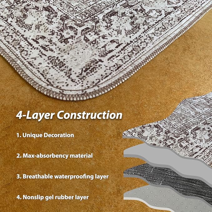 nunubaby Washable Pee Pads for Dogs, Stylish, Non-Slip and Leak-Proof Pee Pads. Reusable Potty Pads for Dogs for Crates and Floors.(Brown/Geo, 36" x72")