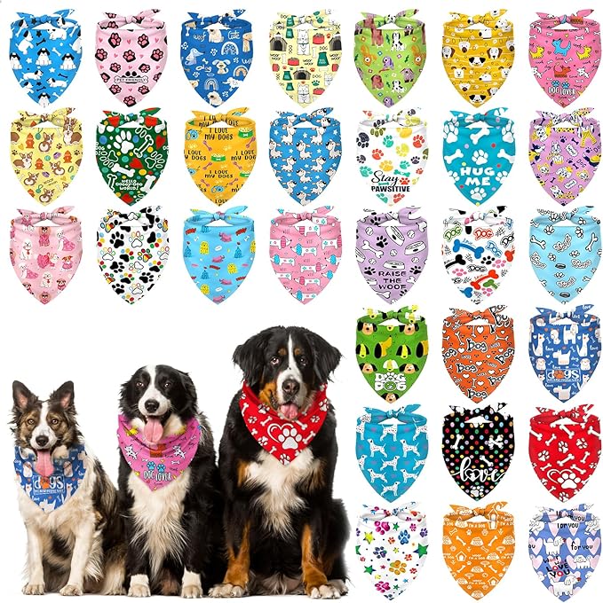 Dog Bandanas Bulk, Adjustable Cat Outfit, Pet Bibs Colorful Triangle Scarf Pet Bandanas for Medium Large Dogs Birthday Costume Decoration (30PCS_Classic)