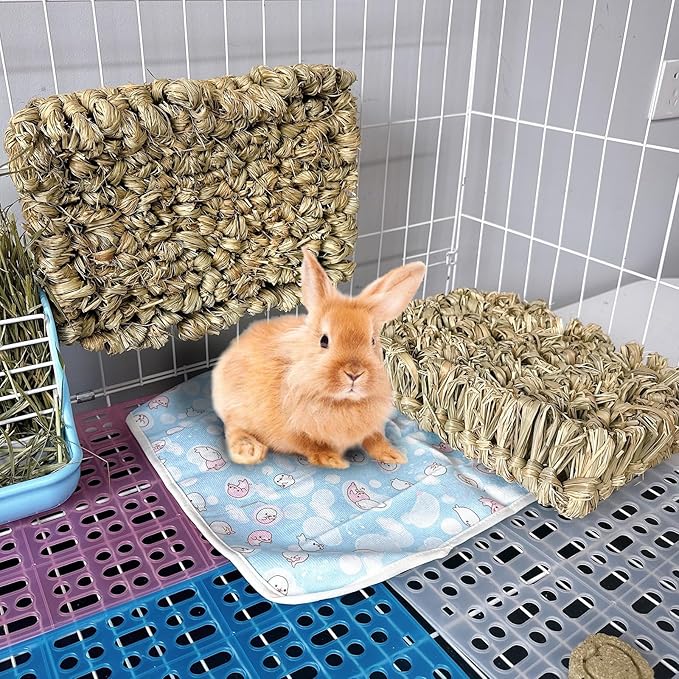 Hamiledyi Rabbit Grass Bed 2PCS Guinea Pig Hay Mat Bunny Natural Straw Woven Bed Rabbit Handmade Bedding Sleeping Grinding Nesting and Chewing Toy for Rabbit Guinea Pig Chinchilla Hedgehog Hamster