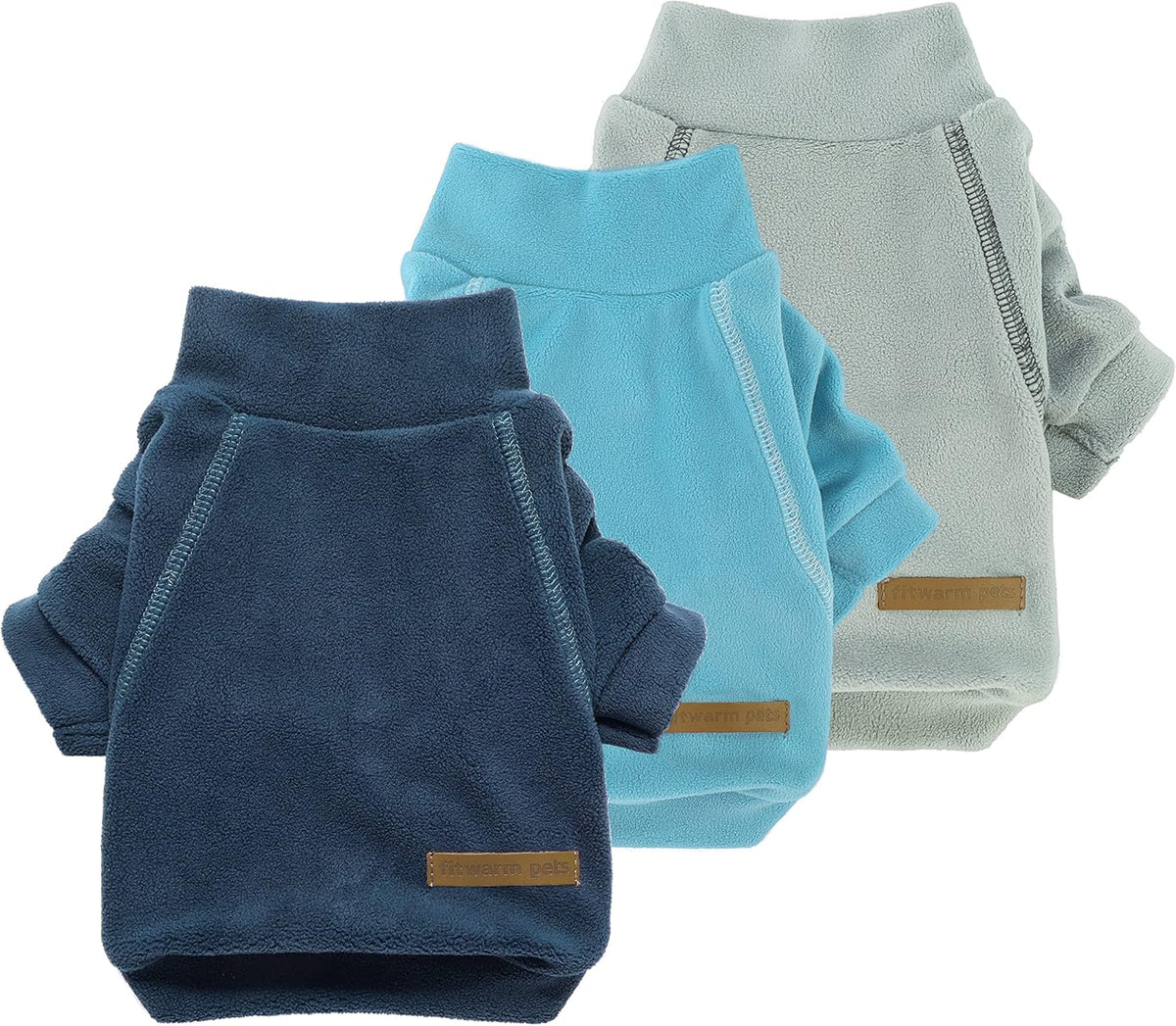 Fitwarm 3 Pack Classic Fleece Dog Sweater, Turtleneck Dog Sweatshirt, Dog Winter Clothes for Small Dogs Boy Girl, Pet Pullover Jacket, Cat Apparel, Blue, Grey, Navy, XS