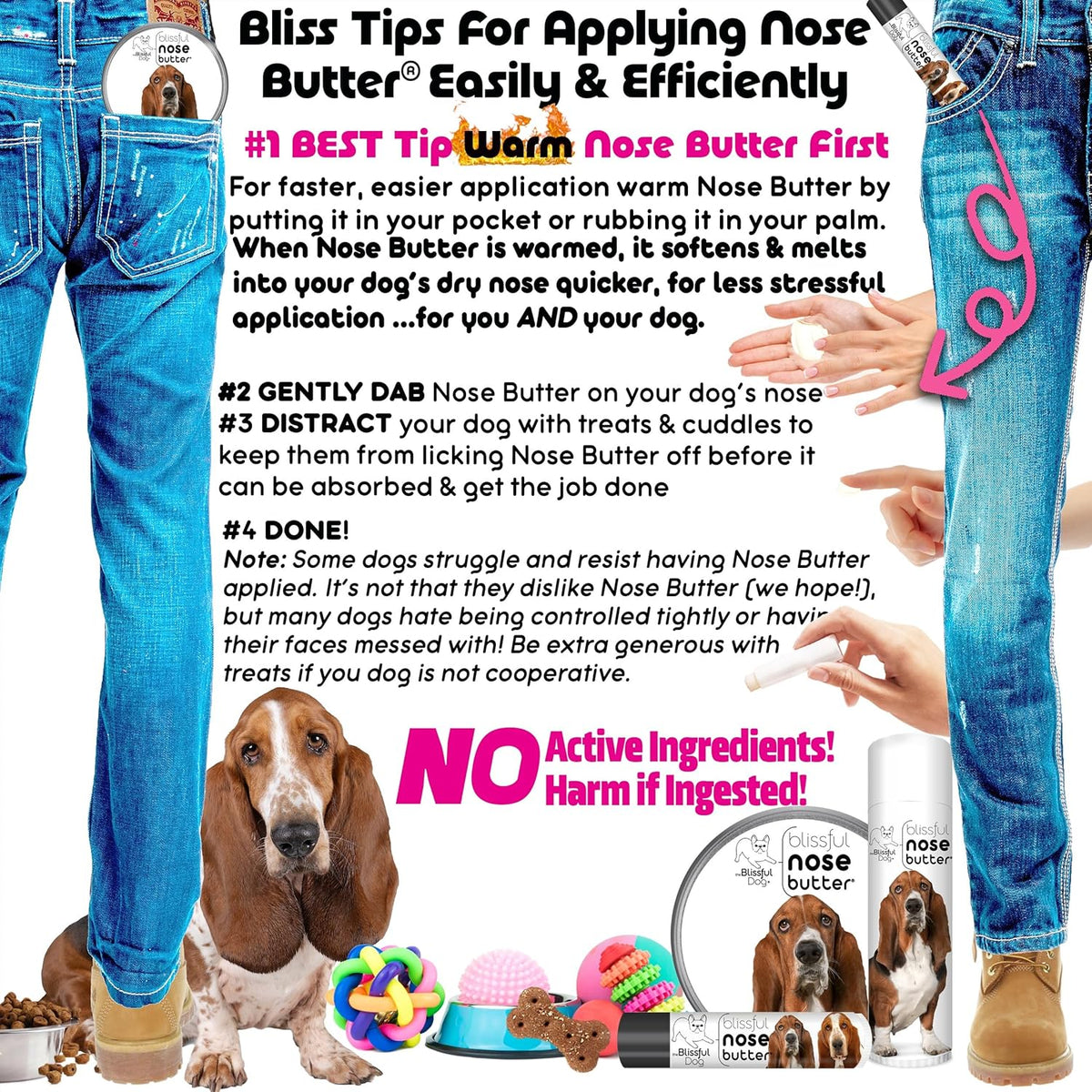 The Blissful Dog Basset Hound Nose Butter for Dry, Cracked Skin, Lick-Safe Dog Nose Balm with Moisturizing Shea Butter, Almond, Olive, and Essential Oils, Pet Supplies, Uncented, 2 oz.