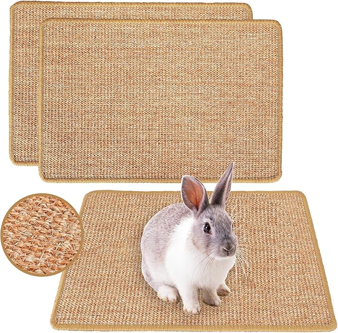 Rabbit Scratching Pad, 16 x 12 Inch Natural Sisal Bunny Scratch Mat Scratcher Mats Claws and Teeth Care for Biting Sleeping Nesting Small Animal Bedding Chew Toys Bed Play Toy (Brown, 2Pcs)