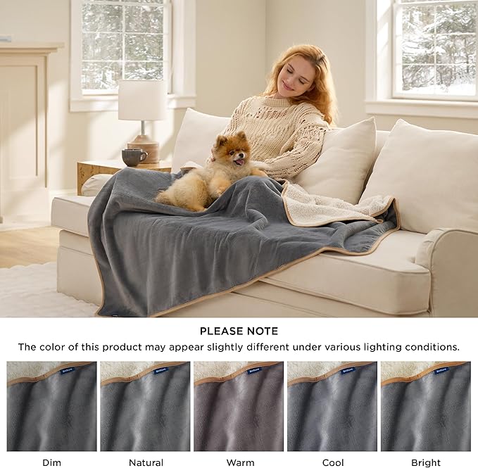 Bedsure Waterproof Dog Blankets for Medium Dogs Washable - Medium Cat Blanket for Couch Protection, Sherpa Fleece Puppy Blanket, Soft Plush Reversible Throw Furniture Protector, 30"X40", Grey