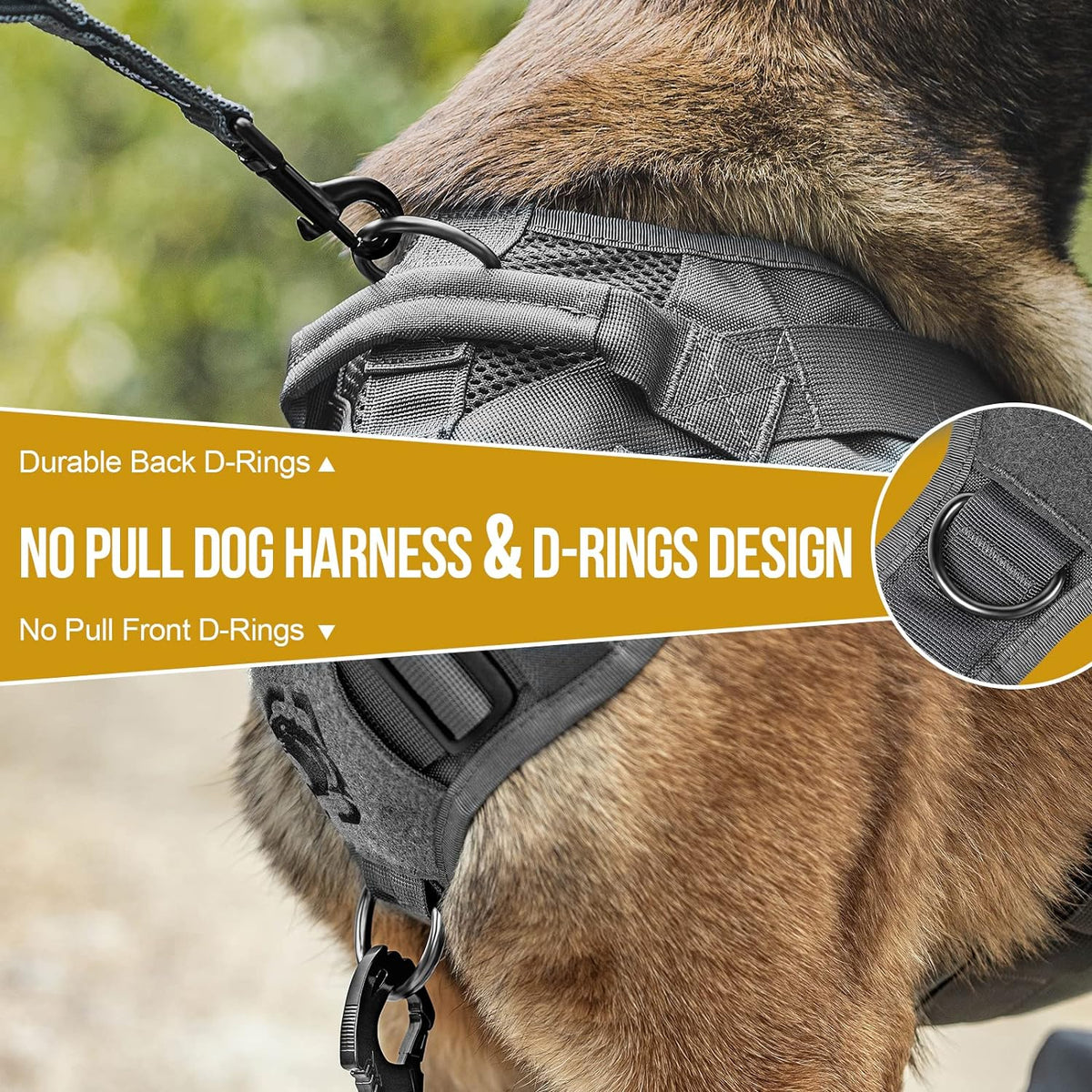 OneTigris Tactical Dog Harness for Small Dogs, No Pull Small Dog Vest Harness with Handles Breathable Military Dogs Molle Vests, Harness for Walking Hiking Training (Grey, XS)