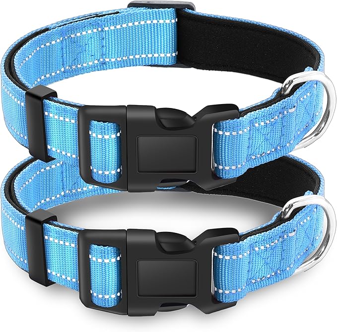 2 Pack Reflective Dog Collar with Safety Locking Buckle, Adjustable Soft Breathable Comfortable Nylon Pet Collar for Small, Medium and Large Dogs, SkyBlue, XS