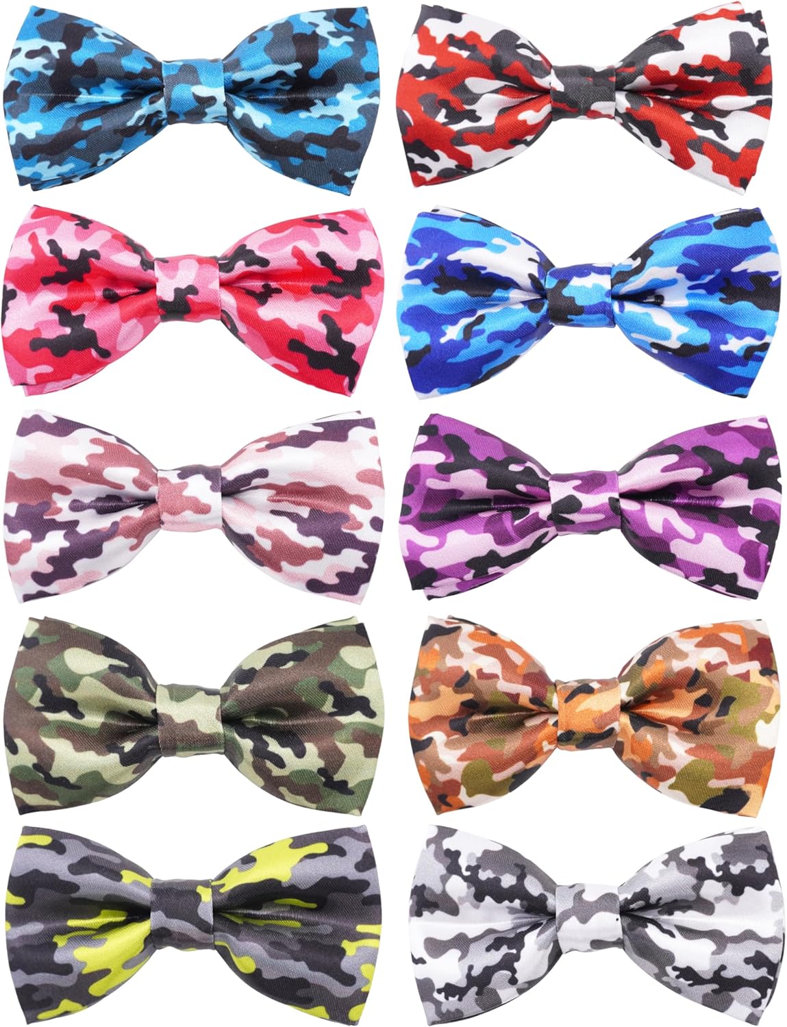 PET SHOW 10 Pack Camo Big Dog Bow Ties for Large Medium Dogs Sliding Collar Attachments Colorful Camouflage Bowties Classic Bowknots Party Holiday Pet Grooming Accessories(Large)