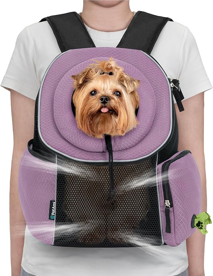 PetAmi Adjustable Cat & Dog Front Chest Carrier Backpack, Ventilated for Hiking & Camping, Max 10 lbs, Purple