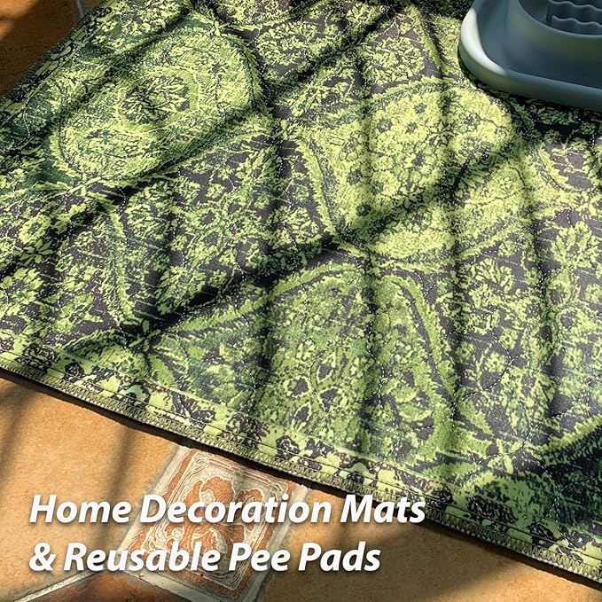 nunubaby Washable Pee Pads for Dogs, Stylish, Non-Slip and Leak-Proof Pee Pads. Reusable Potty Pads for Dogs for Crates and Floors.(Green/Multi, 48" x48")