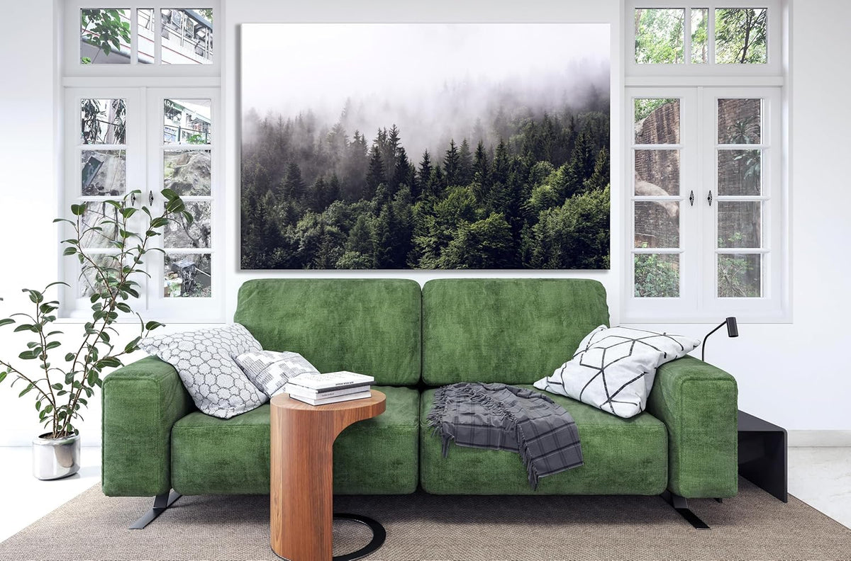 Nature Wall Art Prints - Ocean Forest Mountain Lake Canvas Landscapes - Small to Extra Large Living Room Bedroom Kitchen Bathroom Décor (Foggy Pine Forest, 20L" x 30W")