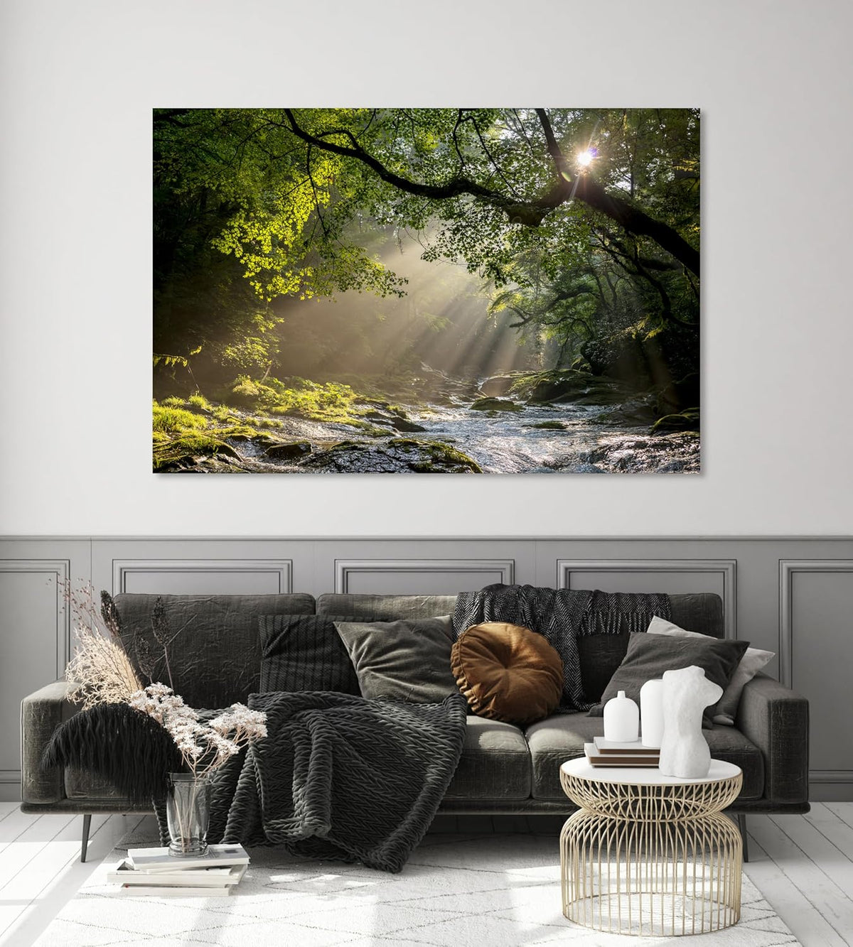 Nature Wall Art Prints - Ocean Forest Mountain Lake Canvas Landscapes - Small to Extra Large Living Room Bedroom Kitchen Bathroom Décor (Rocky River in the Woods, 20L" x 30W")