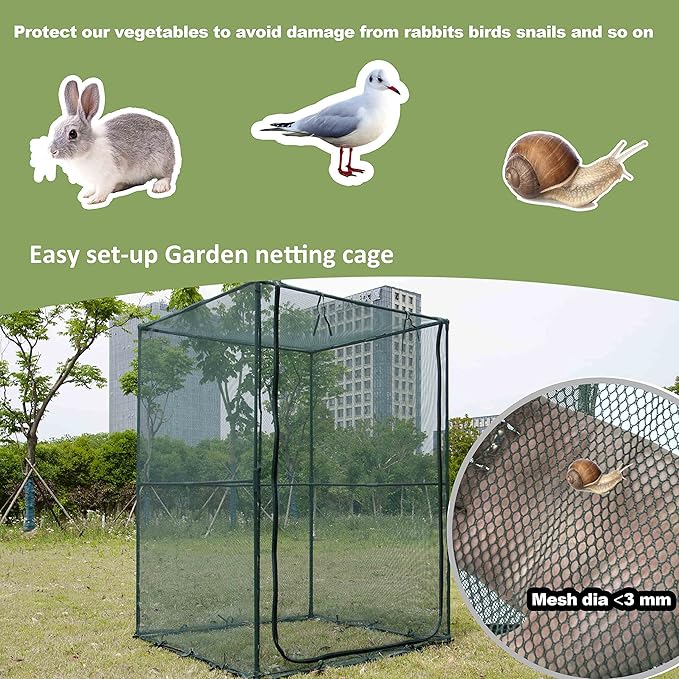 Portable 4'x4' Large 6FT Tall Plant Netting Cover Crop Cages Pest Guard Cover for Vegetables and Fruits Plant Durable Gardening Net with 4 Stakes