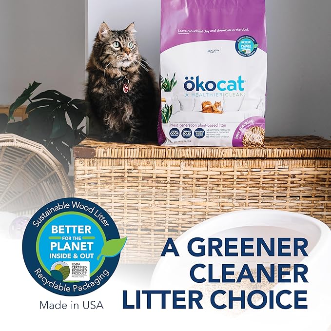 ökocat Less Mess Low Tracking Wood Clumping Cat Litter Mini- Pellets, Unscented, 21.5 pounds - Natural Ingredients, Stops Odor, Clumps Solid, 99% Dust Free, Great for Long-Hair Breeds