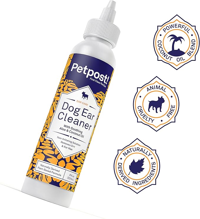 Petpost | Dog Ear Cleaner - Natural Coconut Oil Solution - Best Remedy for Odor - Dog Ear Problems - Chemical & Irritant Free 8 oz.