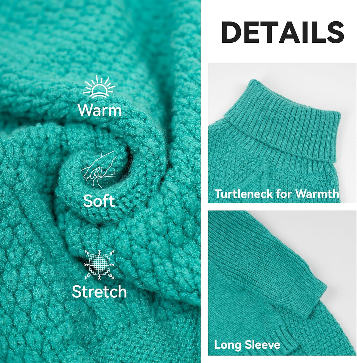 cyeollo Warm Turtleneck Large Dog Sweater, Stretchy & Cozy Knit Doggy Sweater with Sleeves Fall Winter Cold Weather Big Dog Clothes Like Doberman Labrador, Aqua Green XXXL