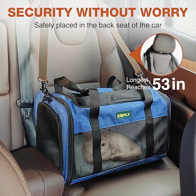 TSA Approved Pet Carrier in Cabin, 17"x11"x9.5" Soft Cat Carriers for Small Cats up to 12 lb, Top-Open Portable Dog Carrier with Litter Box and Anti-Scratch Mesh for Puppy up to 10 lb, Blue