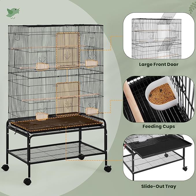 Yaheetech 53'' Large Bird Cage Budgie Cage for Parakeets Cockatiels Conures Lovebirds Parrots with Rolling Stand