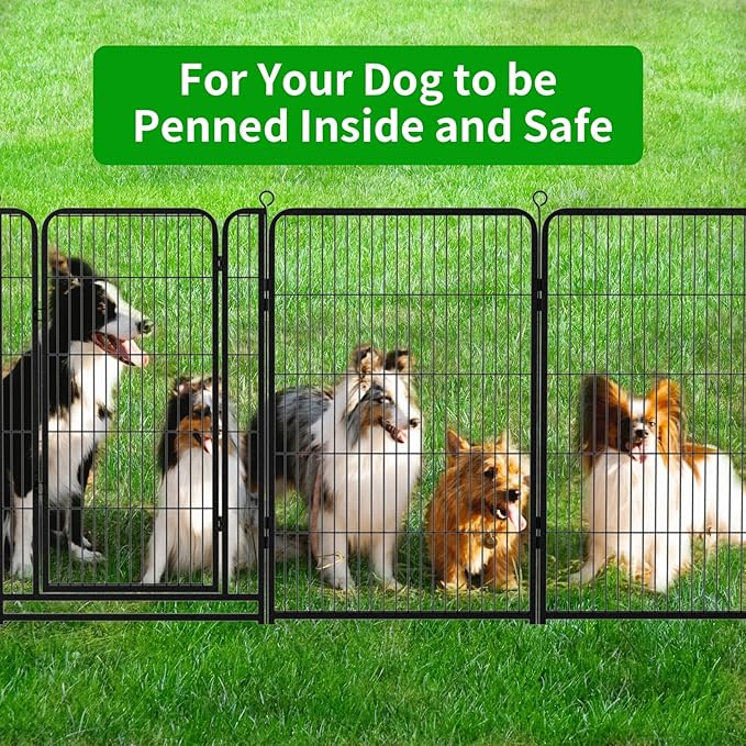 Dog Playpen Outdoor Extra Wide 8 Piece Panels Heavy Duty Dog Fence 47" Height Anti-Rust with Doors Portable for RV Camping Yard, Total 21FT, 35 Sq.ft, Snowy Black