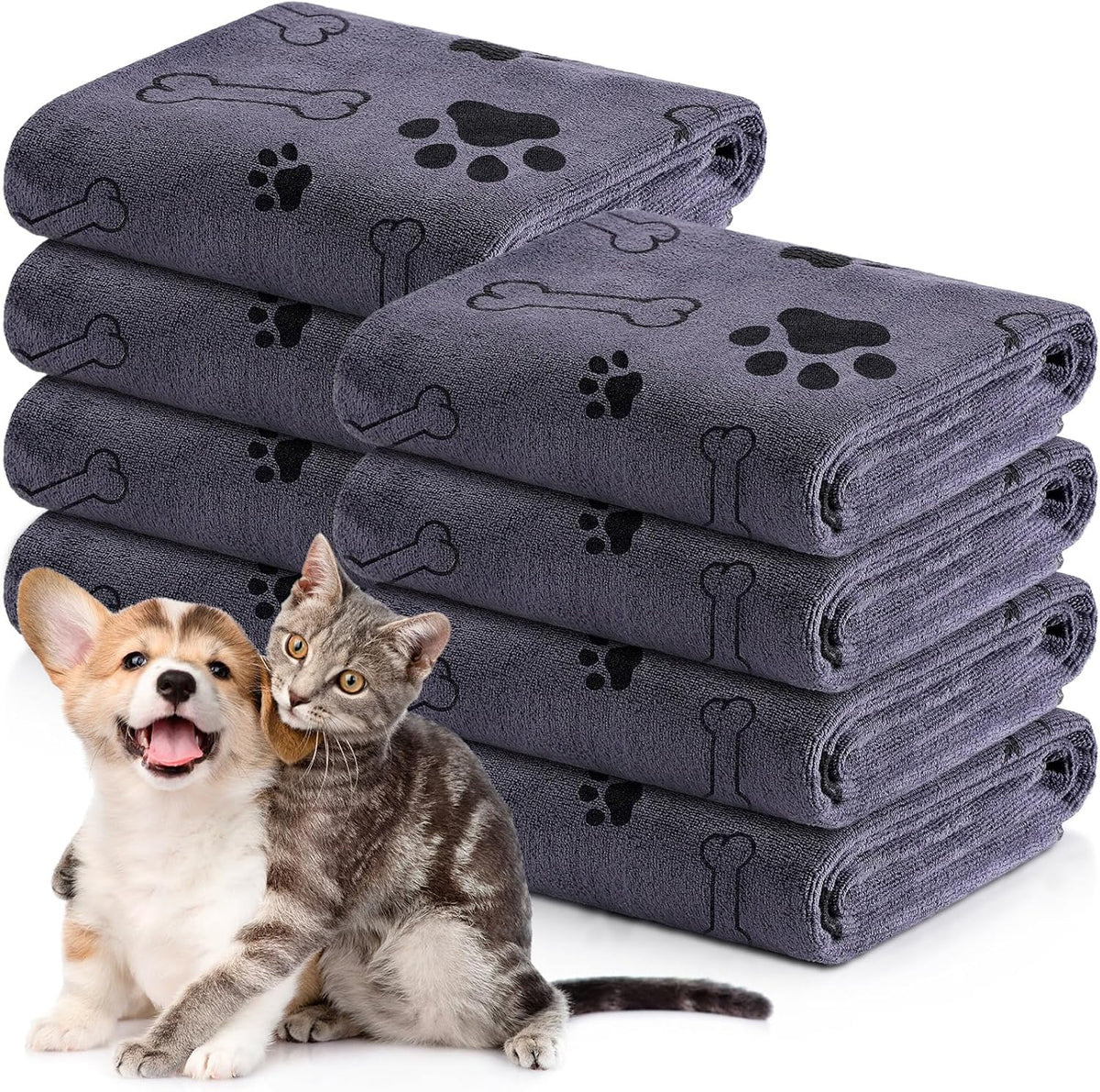 Chumia 8 Pcs Dog Towels for Drying Dogs Cats Pet Towels Bulk Puppy Microfiber Quick Drying Paw Bath Bathing Supplies Absorbent for Medium Pets(Gray,18 x 28 Inch)