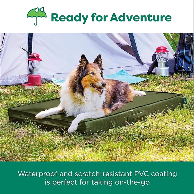 FurHaven Cooling Dog Bed – Medium Foam Mattress for Joint Pain Relief, Waterproof Liner, Removable Washable Cover, Durable for Outdoor Use, Deluxe Grid Indoor/Outdoor Bed – Green, Medium