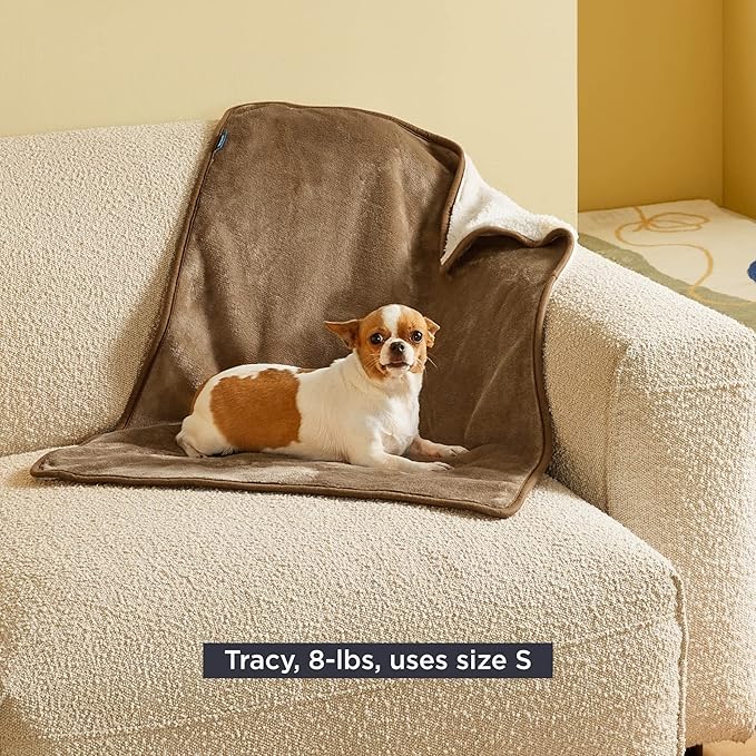 Bedsure Waterproof Dog Blankets for Small Dogs - Small Cat Blanket Washable for Couch Protection, Sherpa Fleece Puppy Blanket, Soft Plush Reversible Throw Furniture Protector, 25"X35", Camel