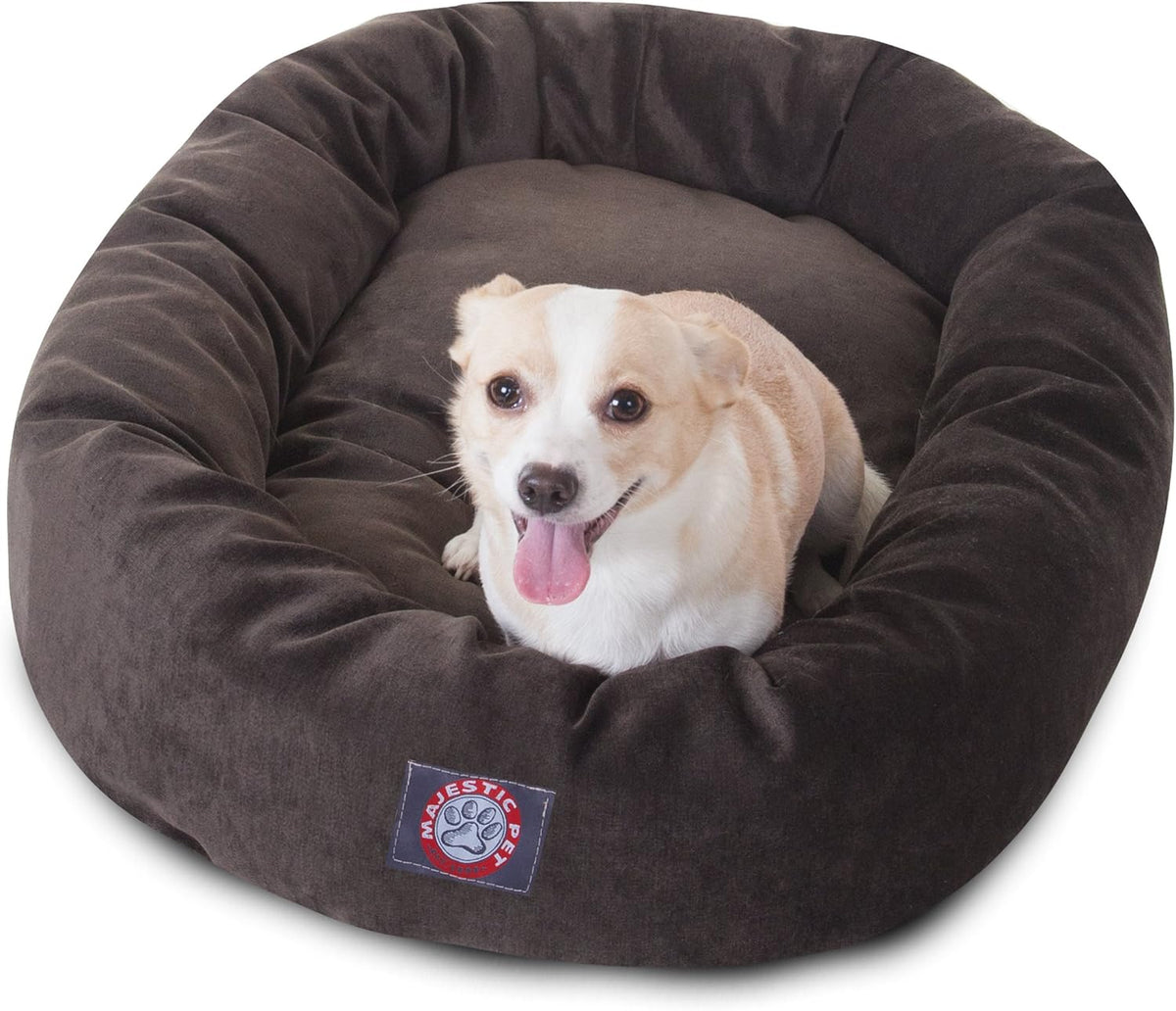 Majestic Pet 32 Inch Micro Velvet Calming Dog Bed Washable 32x23x7 (inch) – Cozy Soft Round Donut Dog Bed with Spine for Head Support - Pet Bed Medium - Storm (2025)