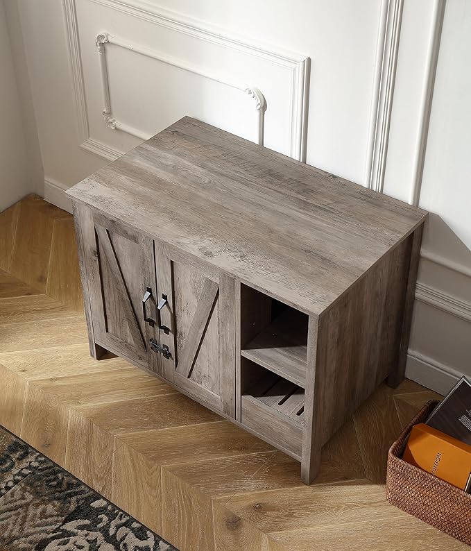 31.9'' Small Cat Litter Enclosure,Adjustable Shelf for Dog Proof and Storage,Locks Added for cat,Cat Litter Collector,Small Indoor Cat House,Grey