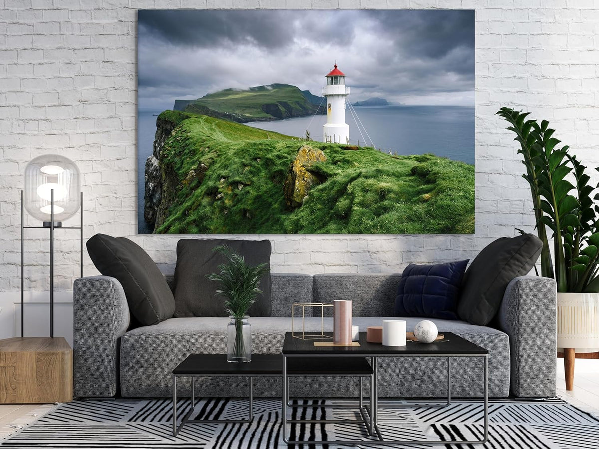 Nature Wall Art Prints - Ocean Forest Mountain Lake Canvas Landscapes - Small to Extra Large Living Room Bedroom Kitchen Bathroom Décor (Stormy Sky Lighthouse, 28L" x 41W")