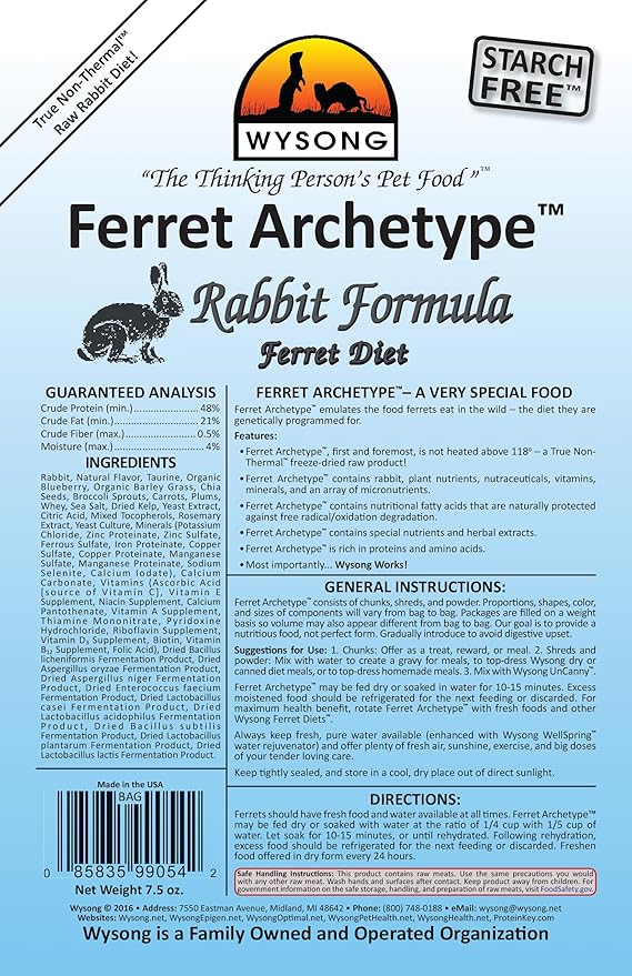 Wysong Ferret Archetype Rabbit Formula - Raw Ferret Food - 7.5 Ounce Bag