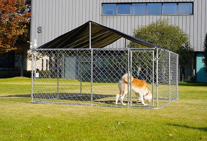 Petonly Outdoor Dog Enclosure Heavy Duty Dog Kennel House Mesh Dog Big Cage Pet Kennel Steel Fence with Secure Lock(118”x 118”)