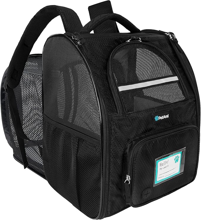 PetAmi Dog Cat Backpack Carrier, Expandable Pet Carrier Backpack for Travel Hiking, Small Medium Dog Puppy Large Cat Carrying Backpack, Airline Approved Ventilated Soft Back Support, 18 lbs, Black