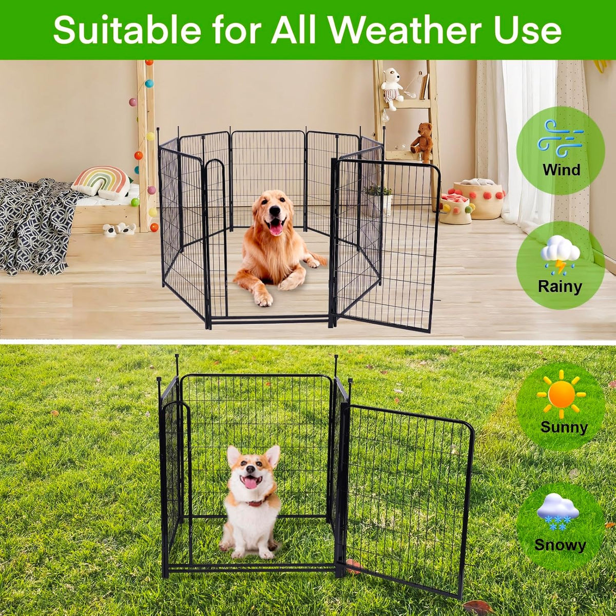 Garden Fencing 48in High, 8 Panels Total 17.7 Ft(L) Dog Fence Outdoor for Yard, Gate 21 in Wide with Low Sills. Lattice Panels for Outside, Dog Digging Fence Barrier, Garden Fences and Borders