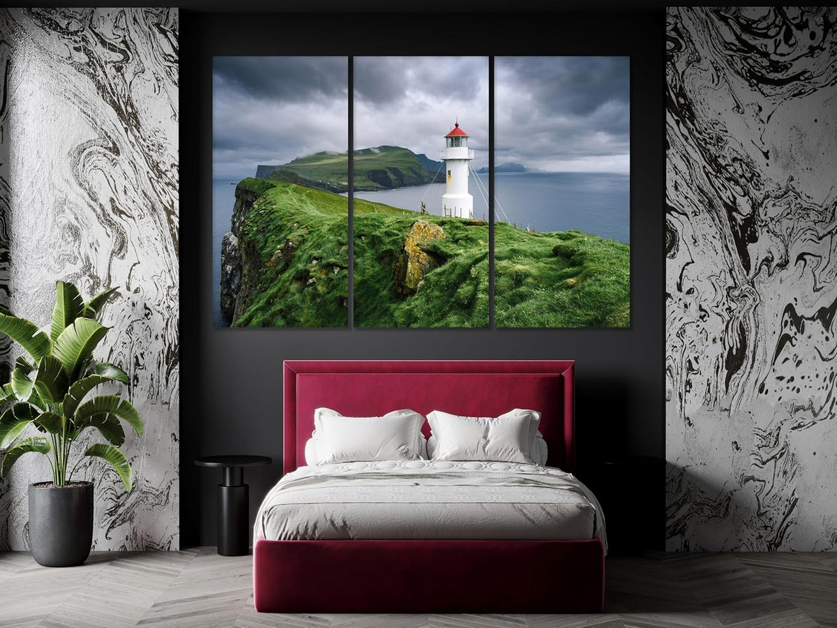 Nature Wall Art Prints - Ocean Forest Mountain Lake Canvas Landscapes - Small to Extra Large Living Room Bedroom Kitchen Bathroom Décor (Stormy Sky Lighthouse, 28L" x 41W")