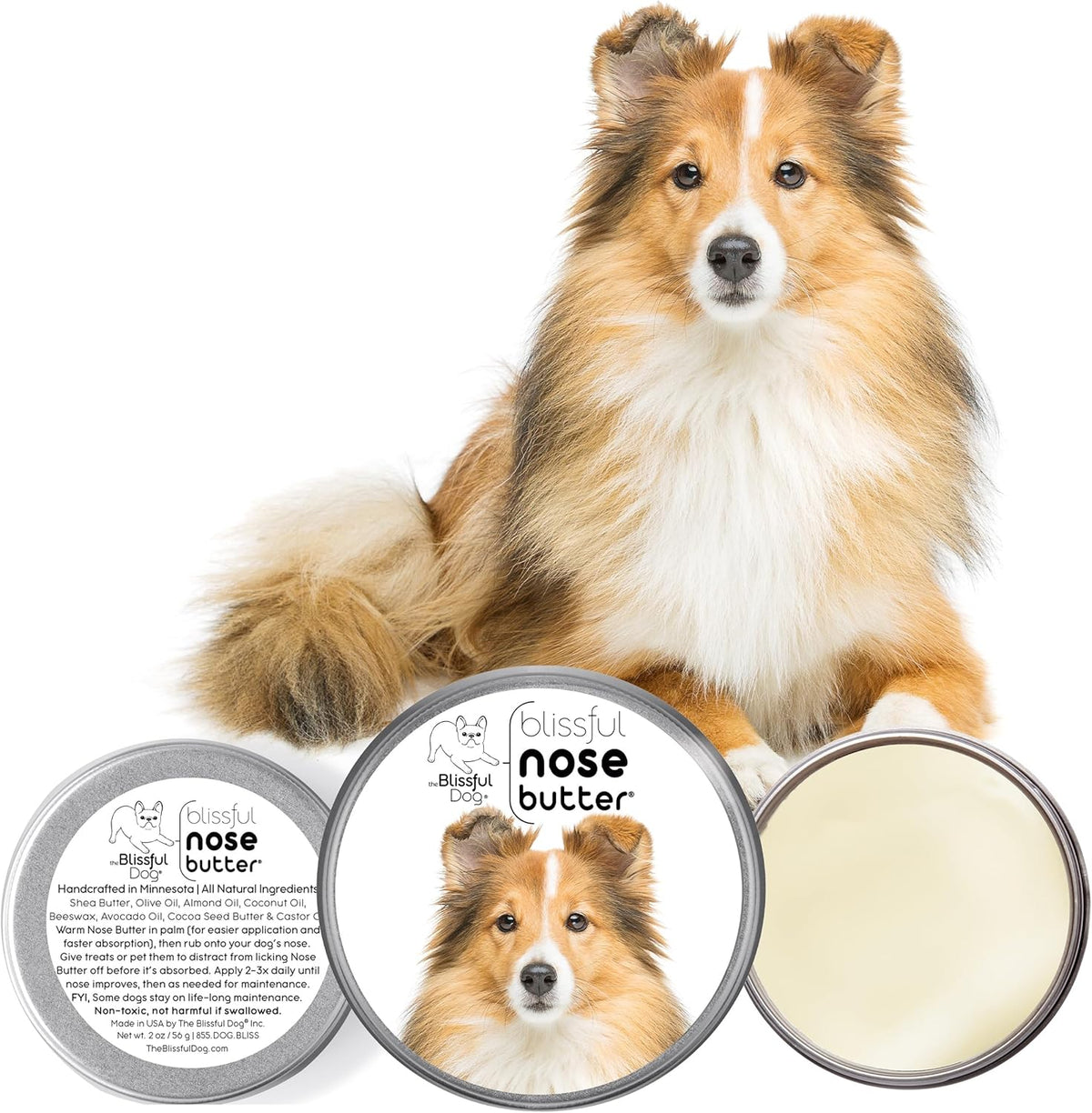 The Blissful Dog Shetland Sheepdog Nose Butter for Dry, Cracked Skin, Lick-Safe Dog Nose Balm with Moisturizing Shea Butter, Almond, Olive, and Essential Oils, Pet Supplies, Uncented, 1 oz.