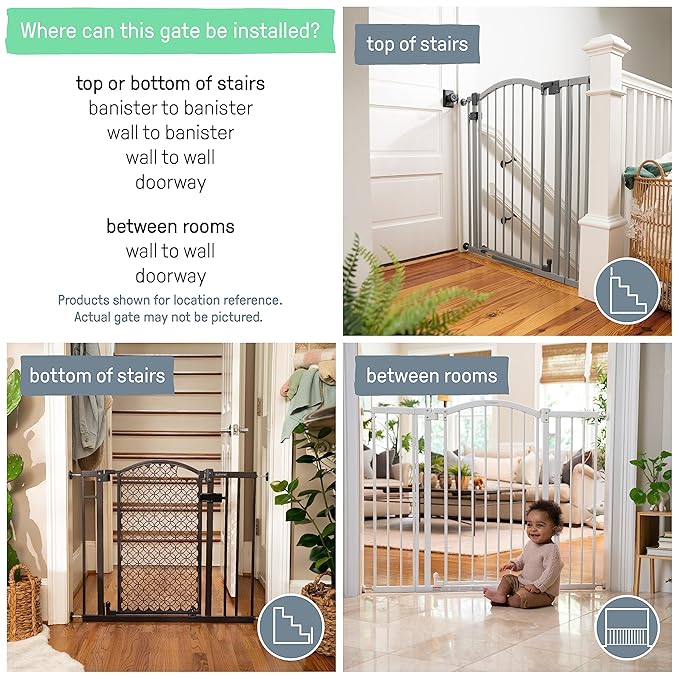 Ingenuity Multi-Use Decorative Extra Tall Walk-Thru Baby Gate, Fits Openings 28.5-48 Inch (Pack of 1), Black Metal, for Doorways and Stairways, 36' Tall Baby and Pet Gate, Black, One Size