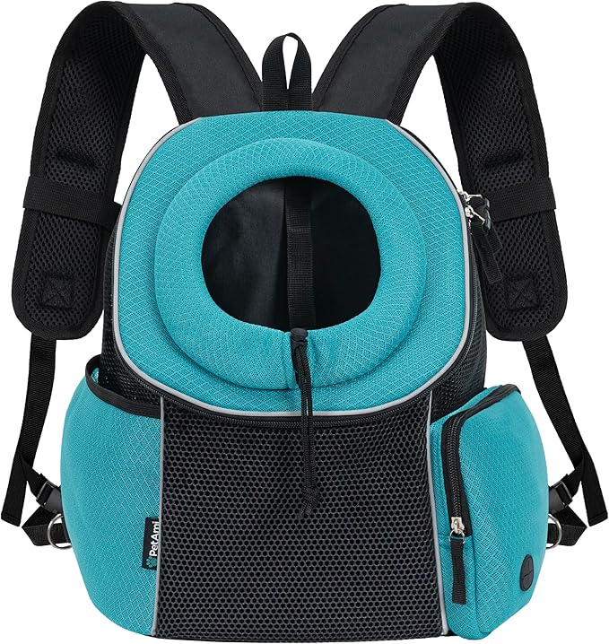 PetAmi Front Carrier Backpack, Ventilated Adjustable Pet Chest Carrier for Dog Cat, Hiking Camping Travel, Small Puppy Medium Cat Carrying Bag, Max 14 lb, Sea Blue