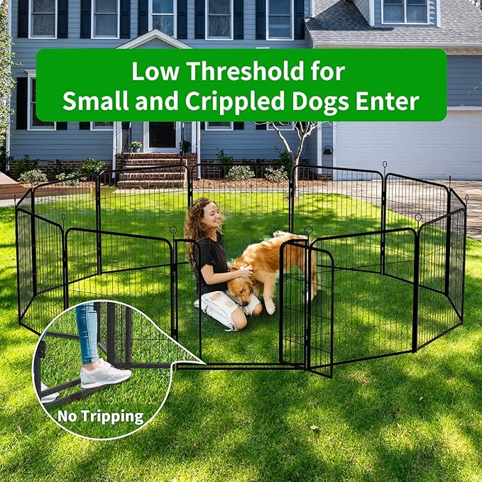 Dog Playpen Outdoor Extra Wide 32 Piece Panels Heavy Duty Dog Fence 47" Height Anti-Rust with Doors Portable for RV Camping Yard, Total 84FT, 561 Sq.ft, Snowy Black