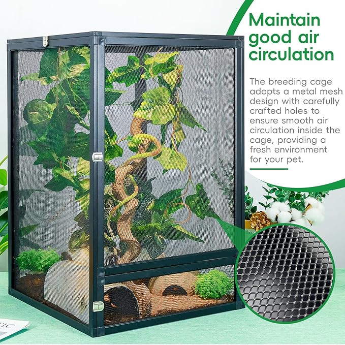 33 Gal Detachable and Foldable Reptile Butterfly Cage Terrarium, 360° Observation, Airflow, Interaction in Gecko Tank for Crested Geckos, Leopard Geckos, Chameleons, Bearded Dragons