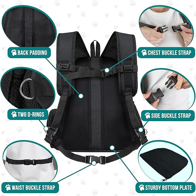 PetAmi Dog Front Carrier Backpack, Ventilated Adjustable Dog Pet Cat Chest Carrier Backpack, Dog Carrier for Hiking Camping Travel, Small Dog Puppy Medium Cat Carrying Bag, Max 10 lbs, Black