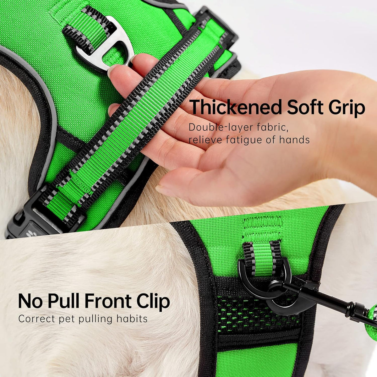 NESTROAD No Pull Dog Harness,Adjustable Oxford Dog Vest Harness with Leash,Reflective No-Choke Pet Harness with Easy Control Soft Handle for Large Dogs(X-Large,FluorescentGreen)