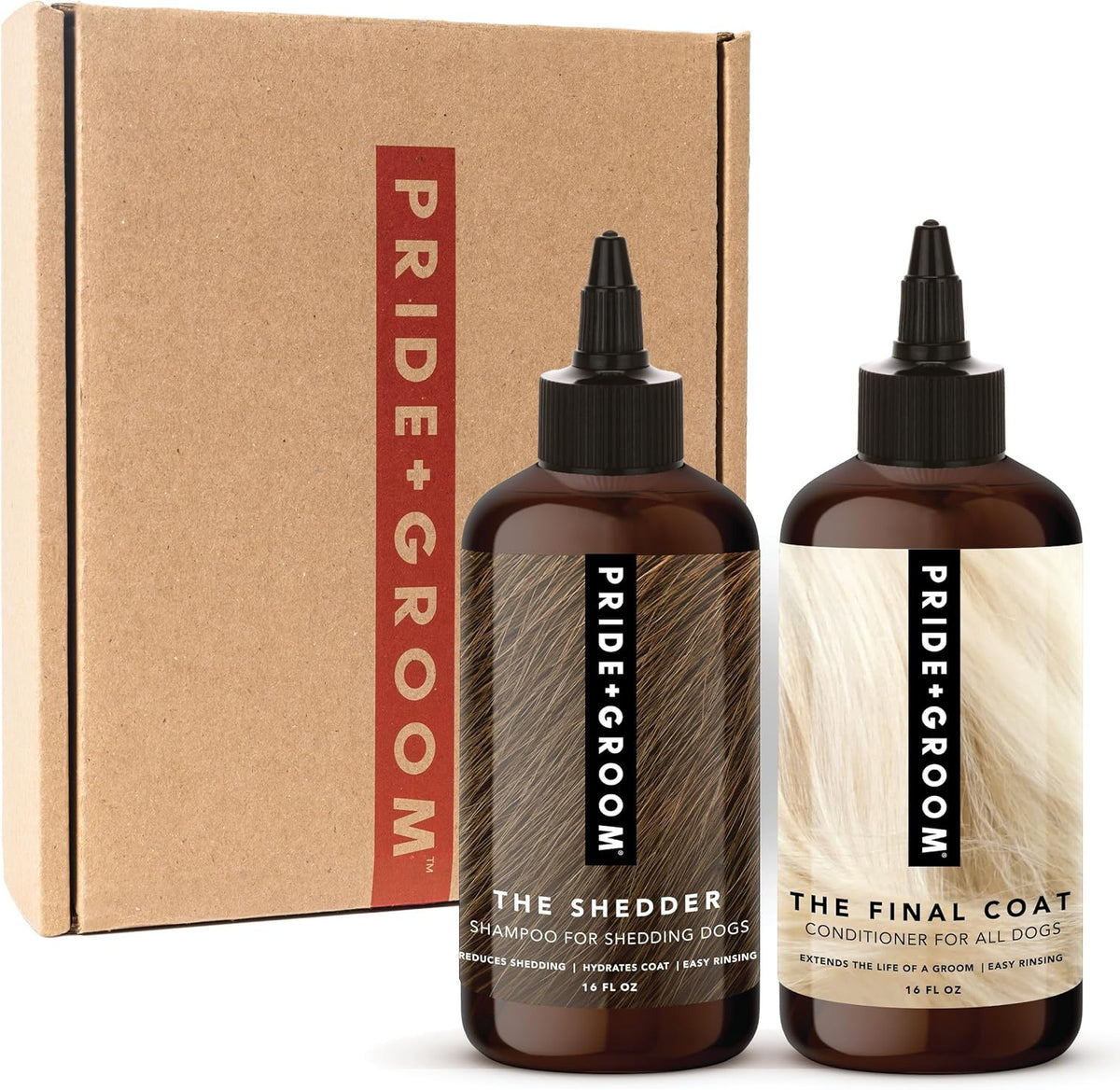Pride and Groom The Shedder Box Set – Deshedding Dog Shampoo & Conditioner with All Natural Blend of Essential Oils & Ingredients to Moisturize & Untangle Curly and Wavy Coats – 32oz