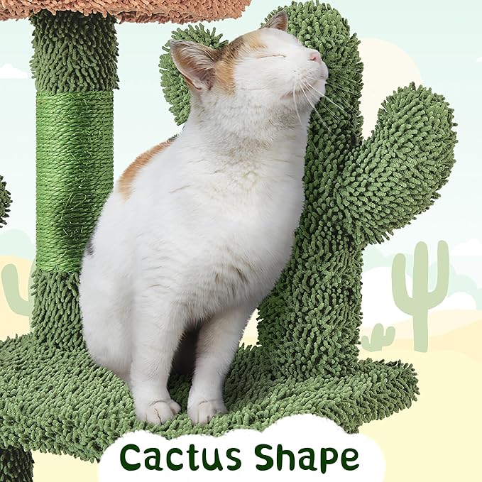 Yaheetech Cactus Cat Tree, 53.5in Cat Tower for Indoor Cats with Sisal Covered Scratching Post, Condo, Plush Perches and Fluffy Balls, Multi-Level Cat Climbing Tree Play House Activity Center, Green