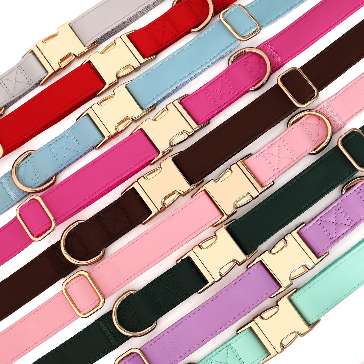 PET ARTIST Soft PU Leather Dog Collar, Bright & Classic Red Dog Collar with Quick Release Rose Metal Buckle, Adjustable Nylon Padded Durable Pet Collars for Large Dogs Girl, Neck Fit 16-27"