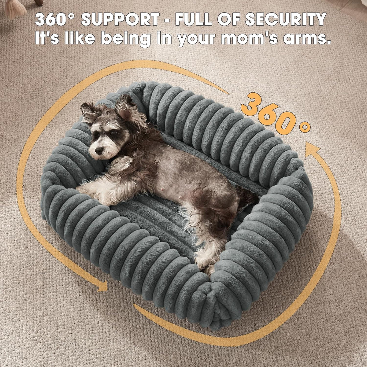 Dog Beds for Small Dogs, Washable Orthopedic Dog Bed with Removable Cover, Rectangle Soft Calming Sleeping Puppy Bed Durable Pet Cuddler with Anti-Slip Bottom, 20"x19"x6" Grey