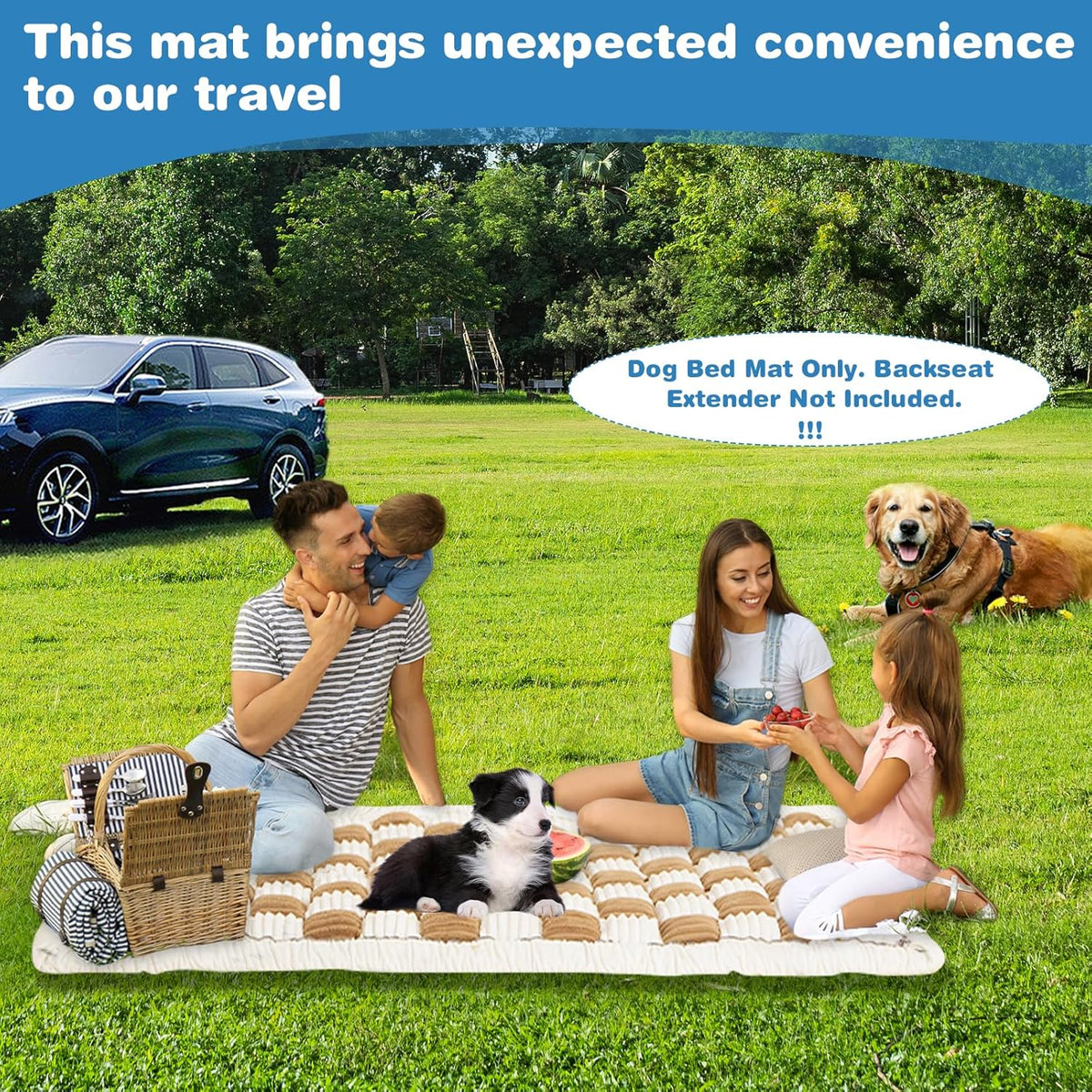 VClife Dog Bed Mat for Car Backseat Extender, Anti Slip Plaid Pet Bed Mat for Car Backseat Extender, Furry Dog Sofa Couch Cover, Washable Travel Dogs Bed for Cars, SUV, Small Truck, 59"×27.6"